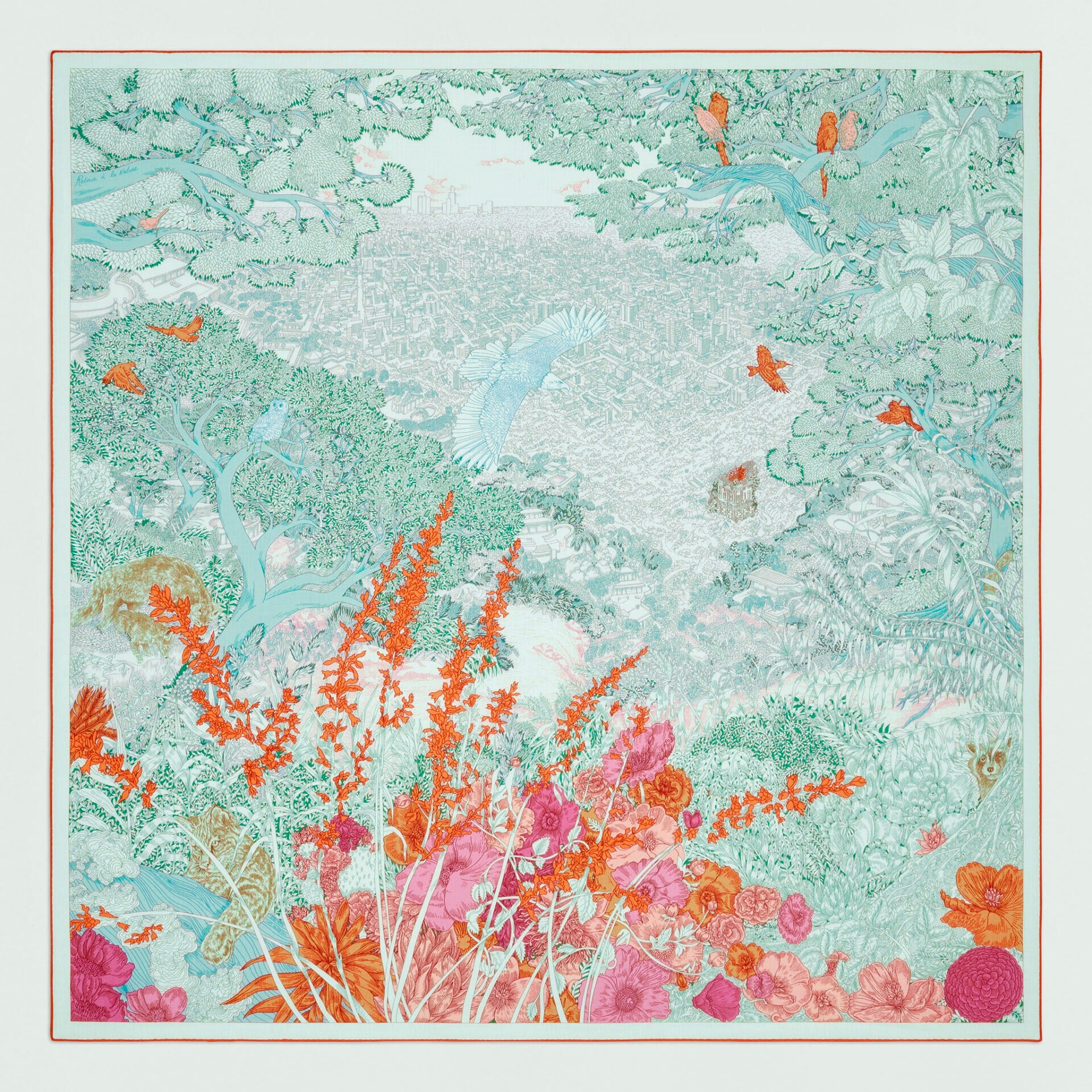 FOULARD HERMÈS LA NATURE Cachemire de soie turquoise