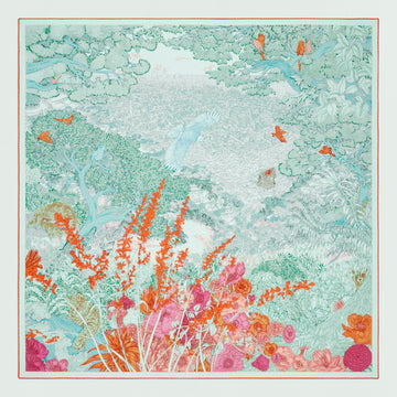 FOULARD HERMÈS LA NATURE Cachemire de soie turquoise