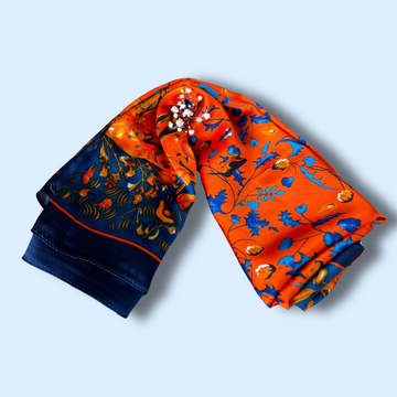 Châle "ABRICOT" effet soie à motifs