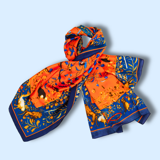 Châle "ABRICOT" effet soie à motifs