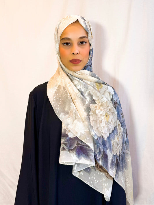 Châle Tlija (Soie brodé) "CENDRE"