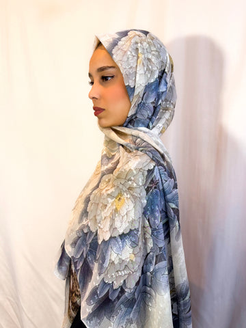 Châle Tlija (Soie brodé) "CENDRE"