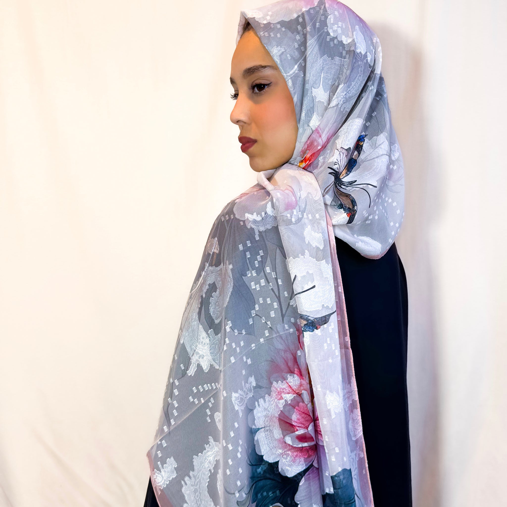 Châle Tlija (Soie brodé) "PIVOINE"