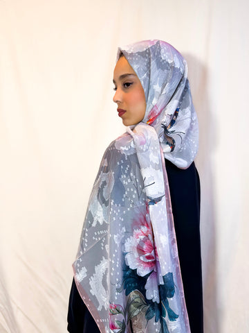Châle Tlija (Soie brodé) "PIVOINE"