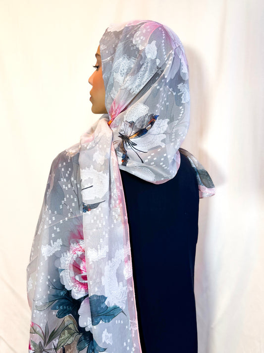 Châle Tlija (Soie brodé) "PIVOINE"