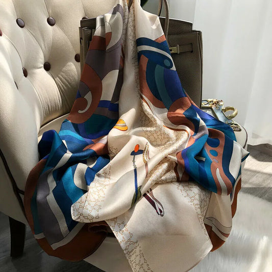 Châle "BLUE HALO" effet soie à motifs