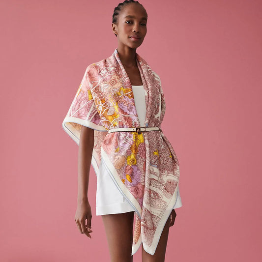 FOULARD HERMÈS LA NATURE Cachemire de soie rose