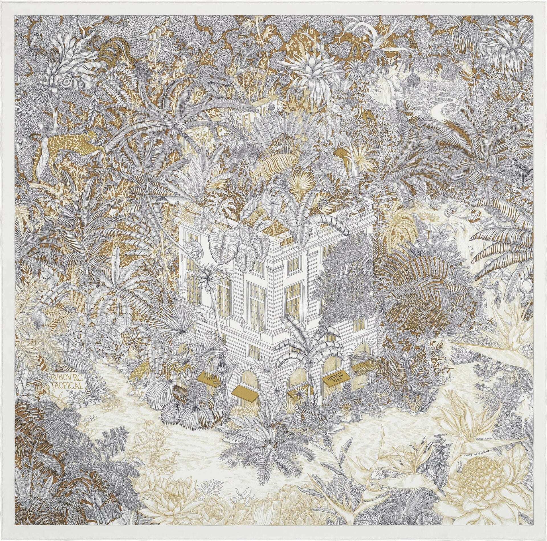 FOULARD HERMÈS HOTEL Cachemire de soie blanc et noir