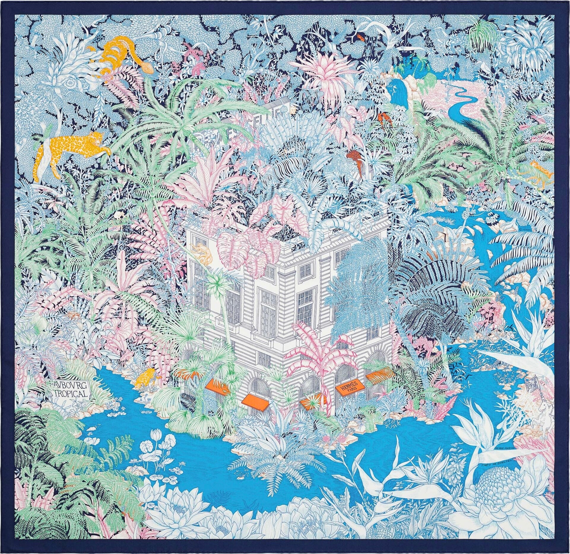 FOULARD HERMÈS HOTEL Cachemire de soie bleu