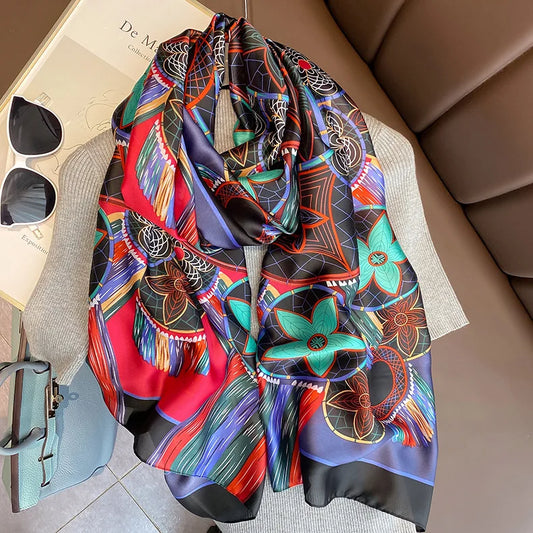 Châle "BLACK STAR " effet soie à motifs