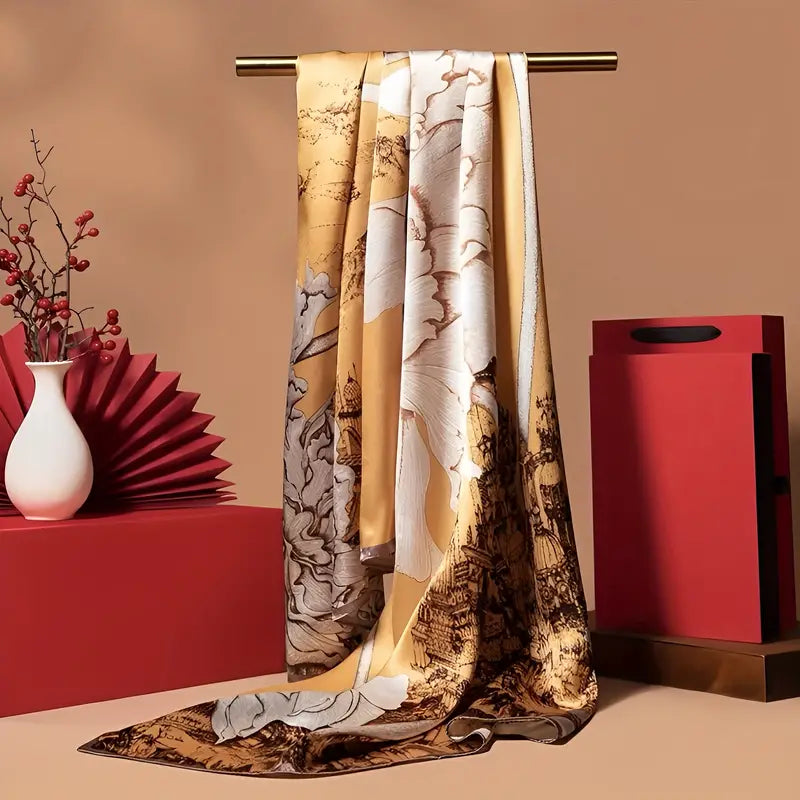 Châle "YELLOW ART" effet soie à motifs