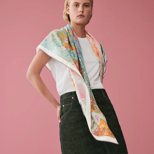 FOULARD HERMÈS LA NATURE Cachemire de soie turquoise