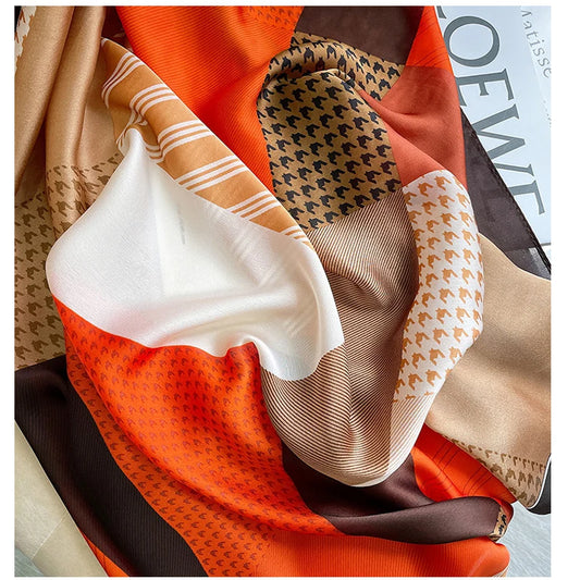 Châle "LILLY ORANGE " effet soie à motifs