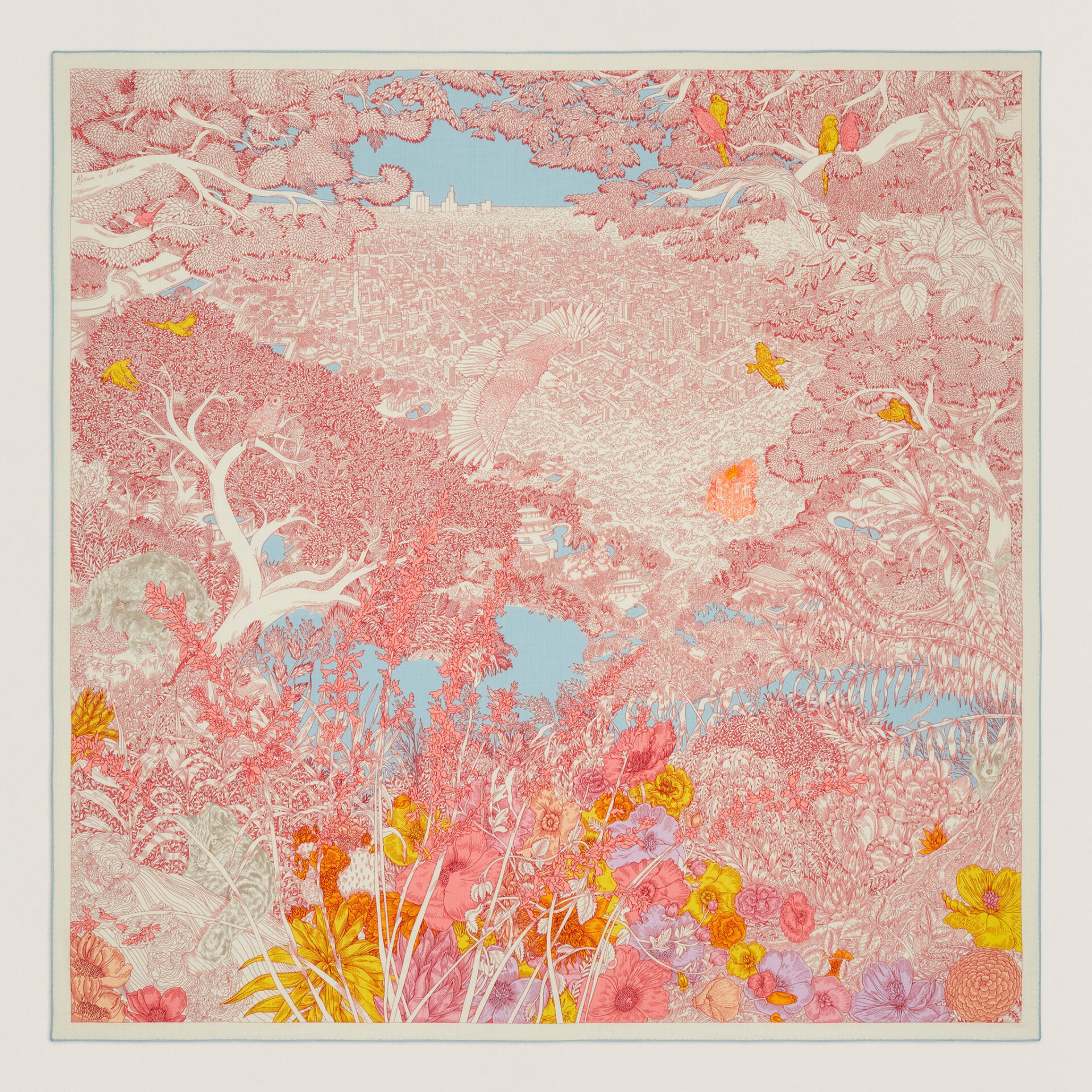 FOULARD HERMÈS LA NATURE Cachemire de soie rose