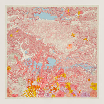 FOULARD HERMÈS LA NATURE Cachemire de soie rose